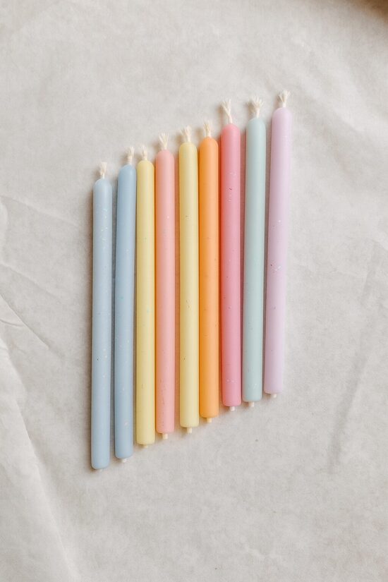 Beeswax candles for cakes and cupcakes, 10cm (Pastel mix)